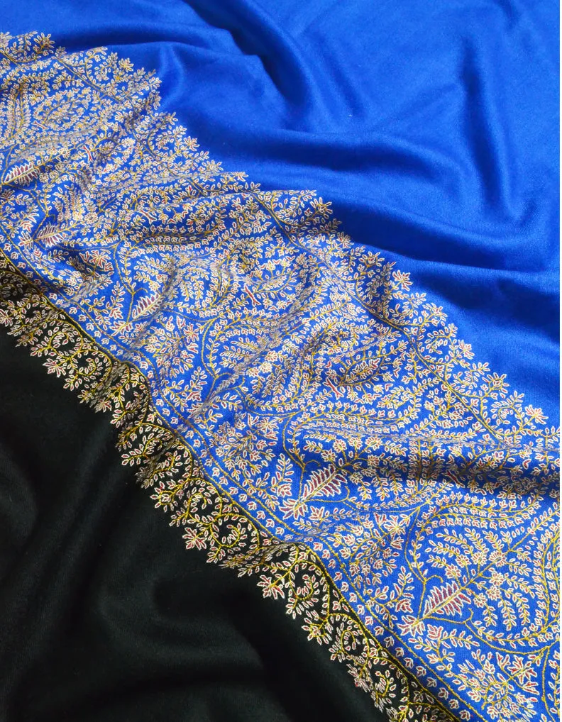 Blue & Black Pashmina Shawl With Sozni Work 5655