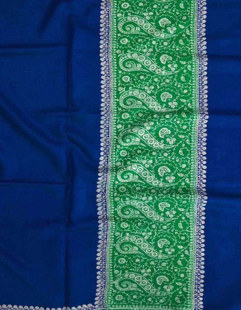 Blue & Green Pashmina Shawl With Sozni Work 6445