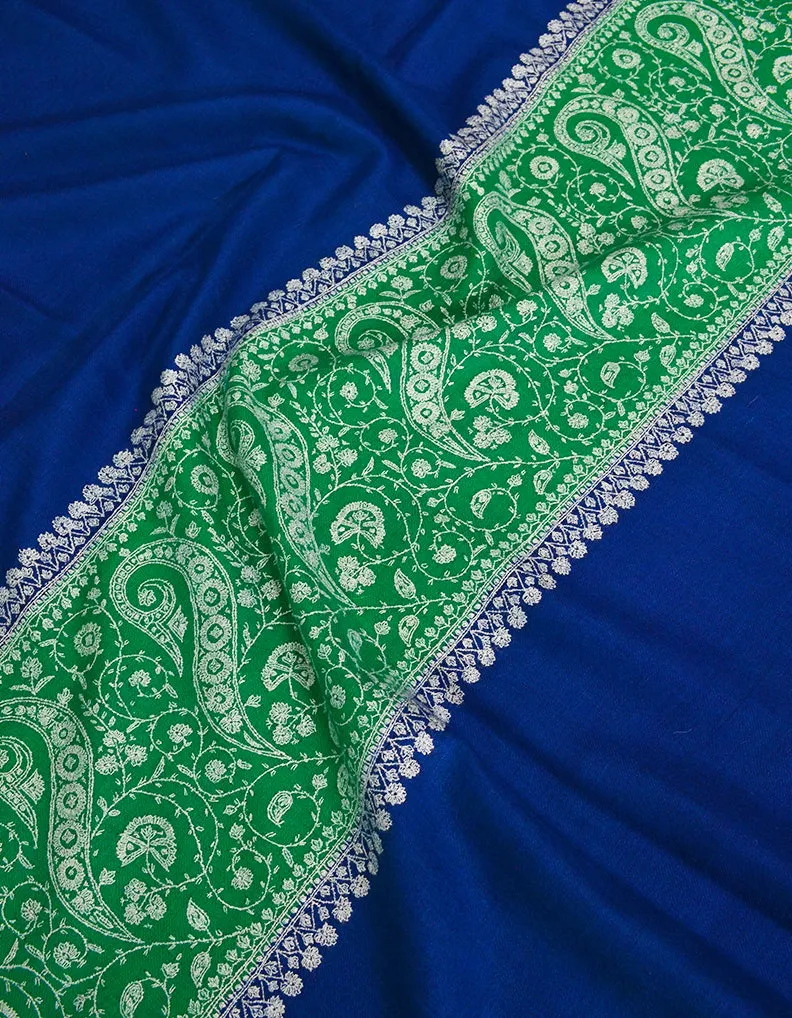 Blue & Green Pashmina Shawl With Sozni Work 6445