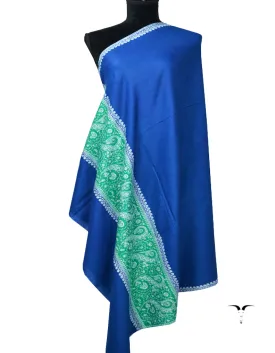 Blue & Green Pashmina Shawl With Sozni Work 6445