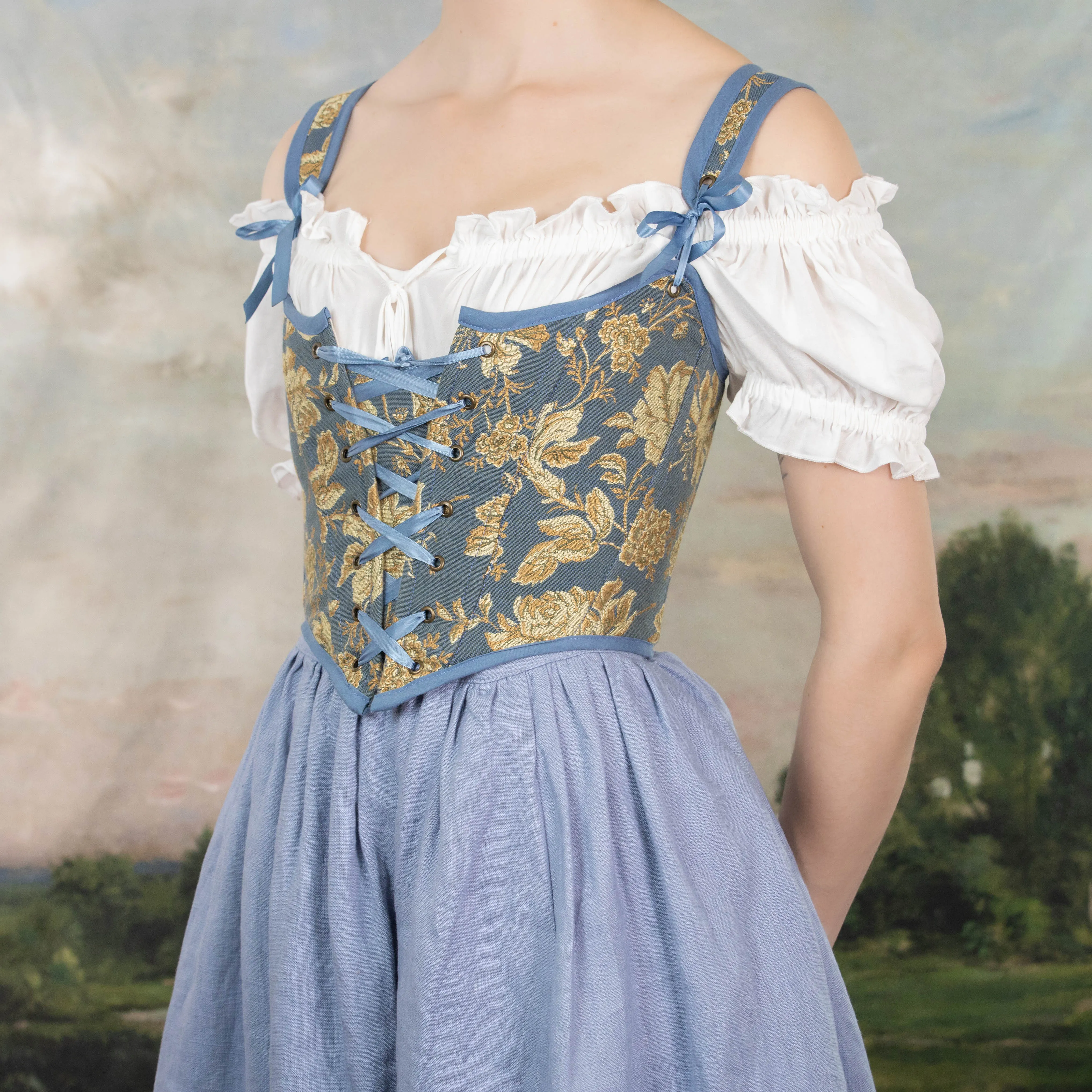 Blue and Gold Floral Renaissance Bodice