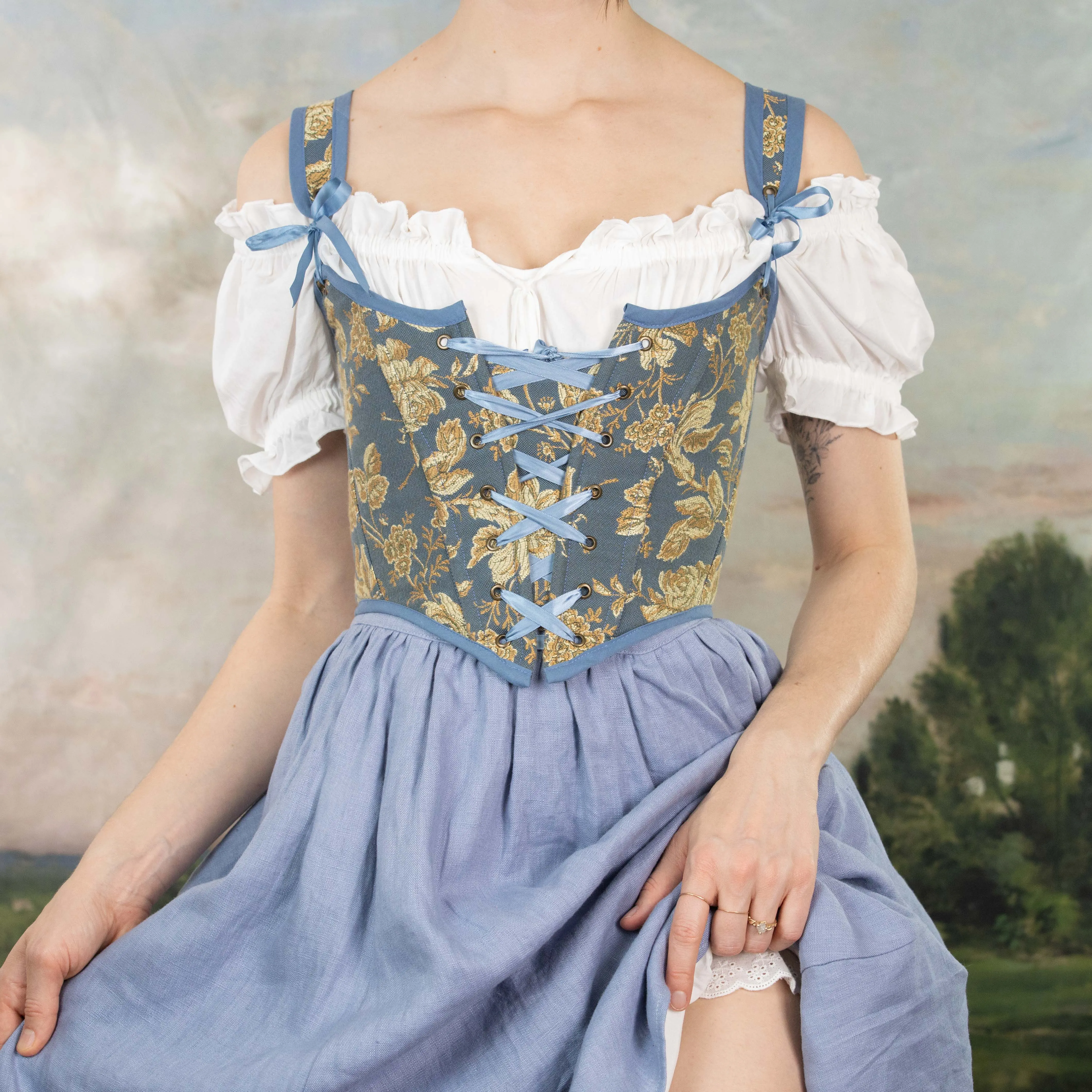 Blue and Gold Floral Renaissance Bodice