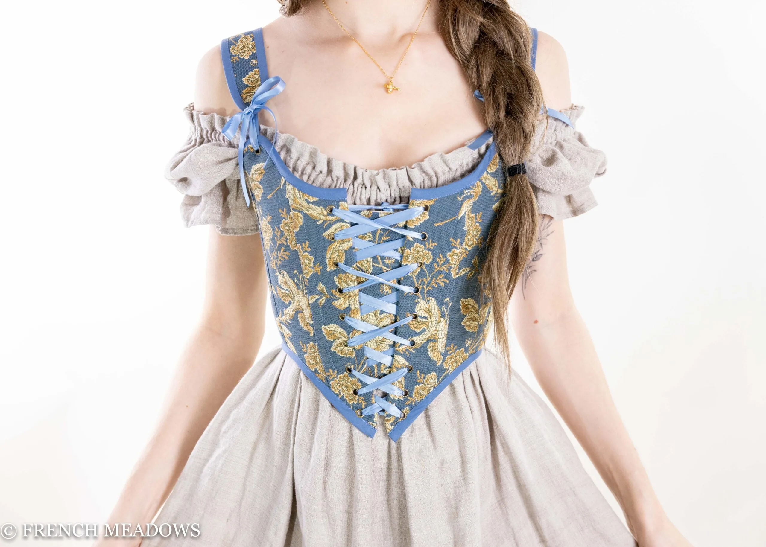 Blue and Gold Floral Renaissance Bodice