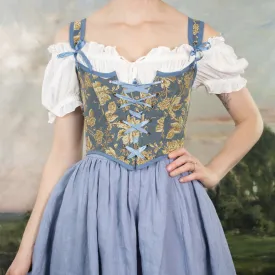 Blue and Gold Floral Renaissance Bodice