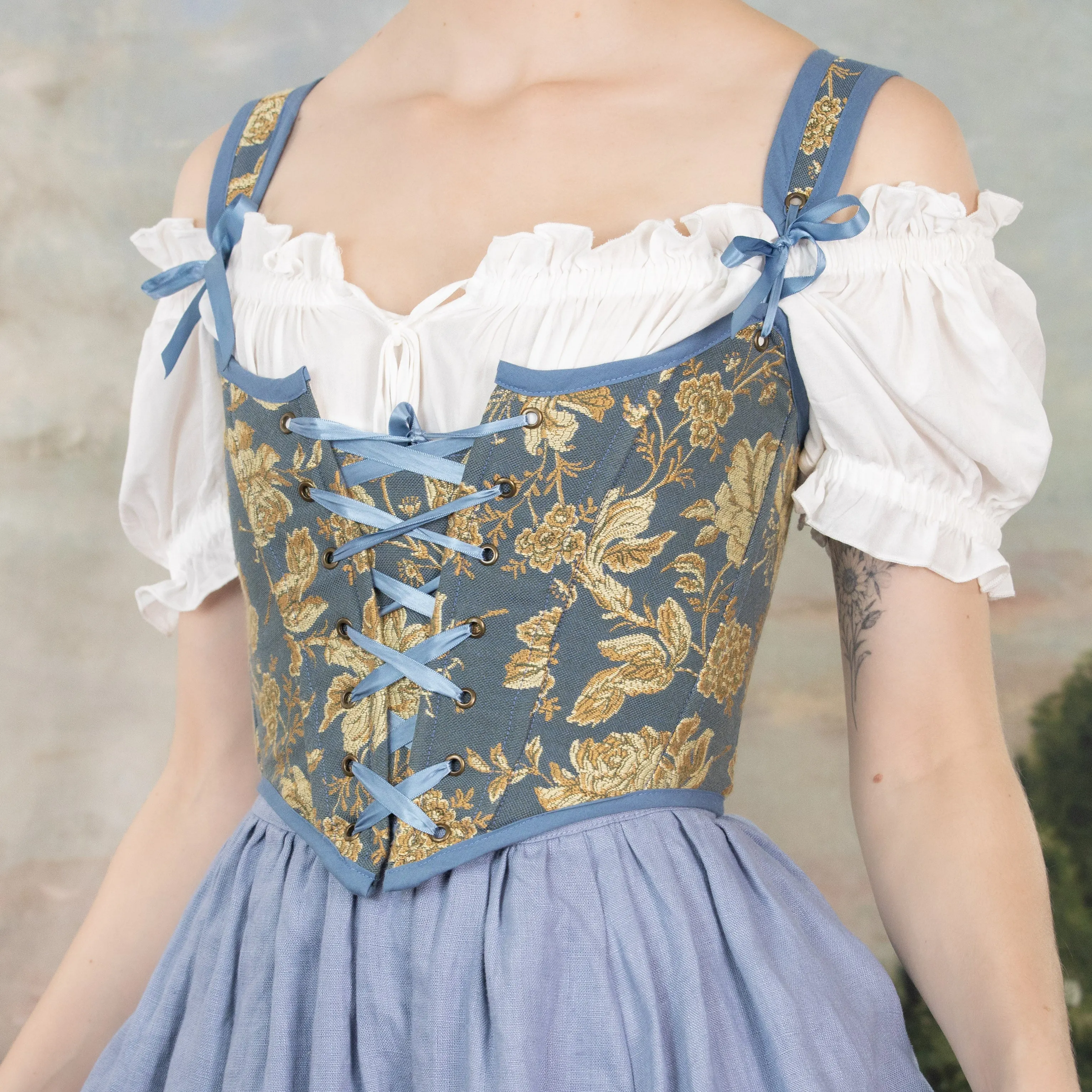 Blue and Gold Floral Renaissance Bodice