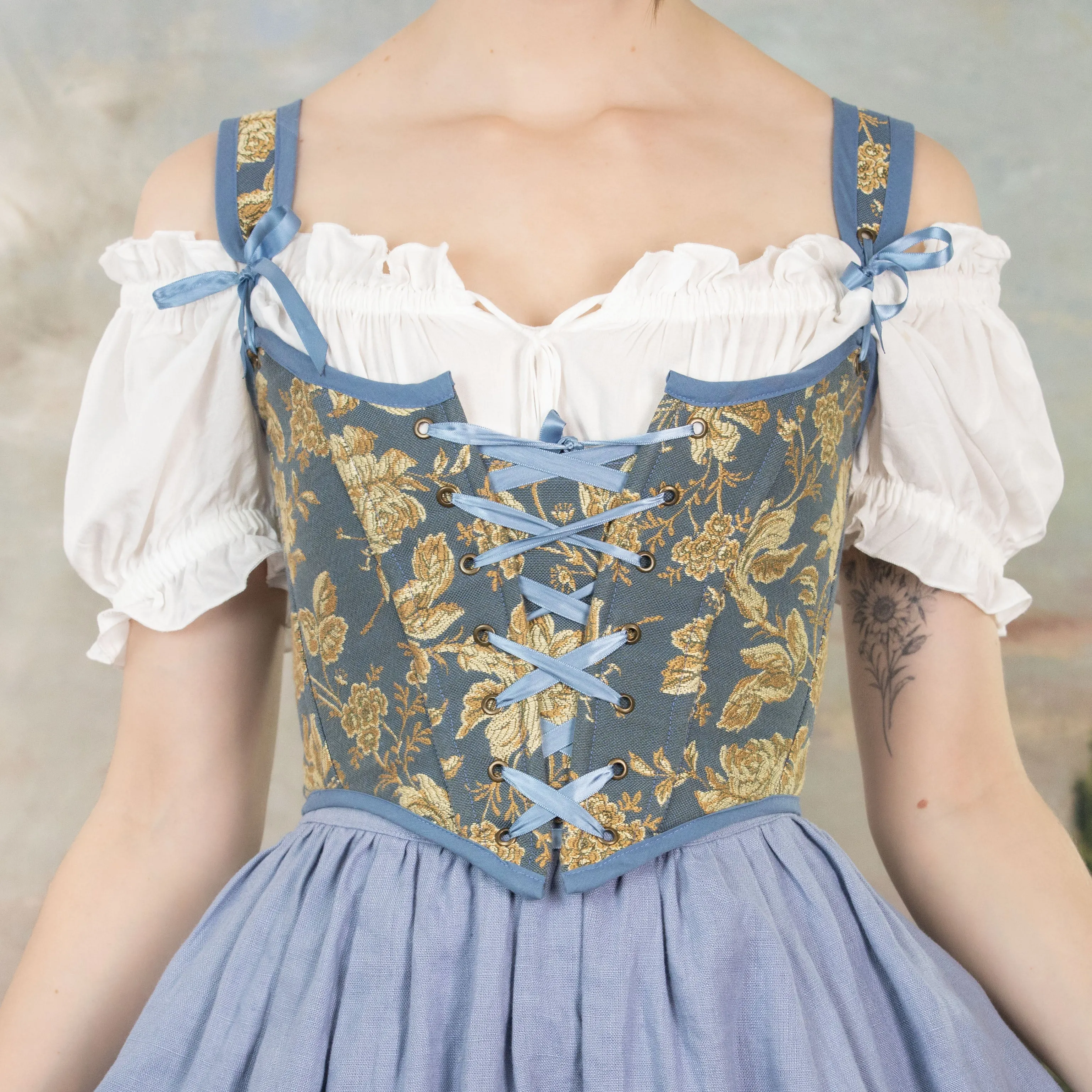 Blue and Gold Floral Renaissance Bodice