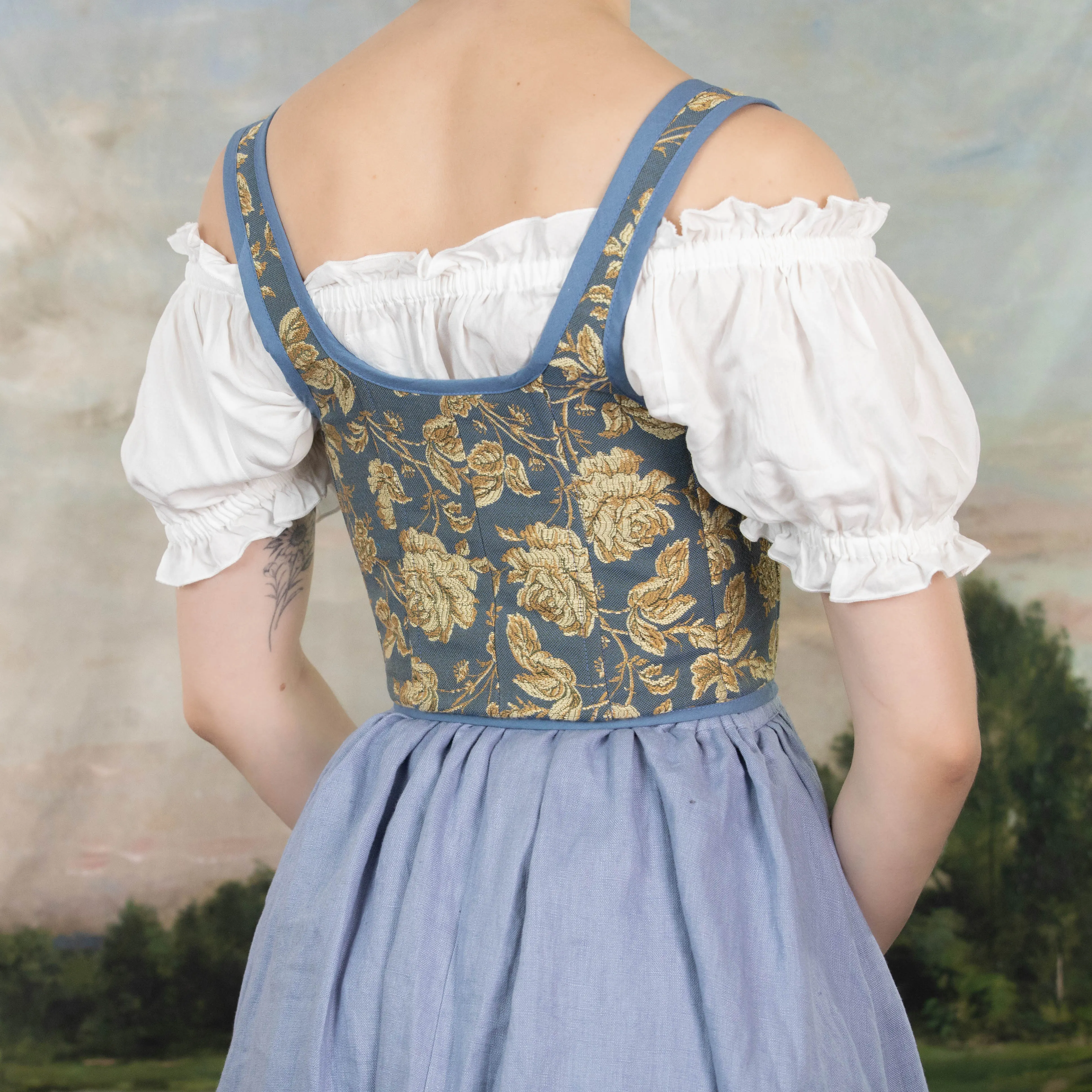 Blue and Gold Floral Renaissance Bodice