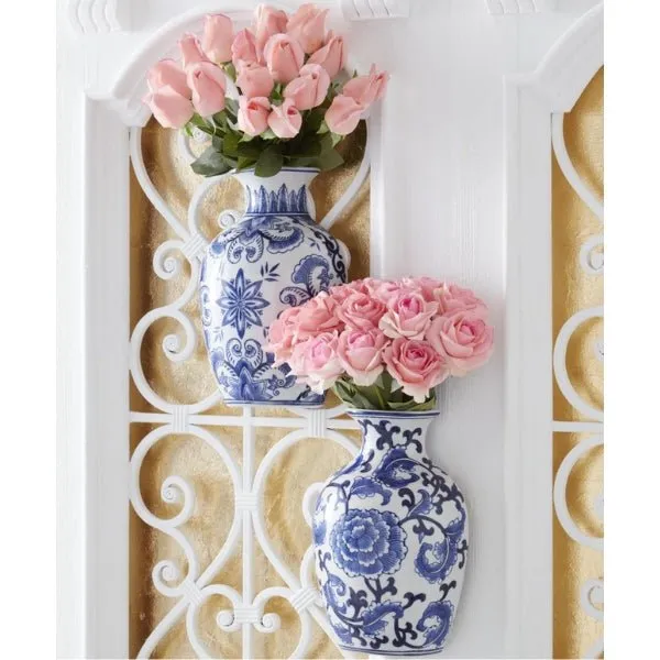 Blue and White Chinoiserie Wall Vase Set/2