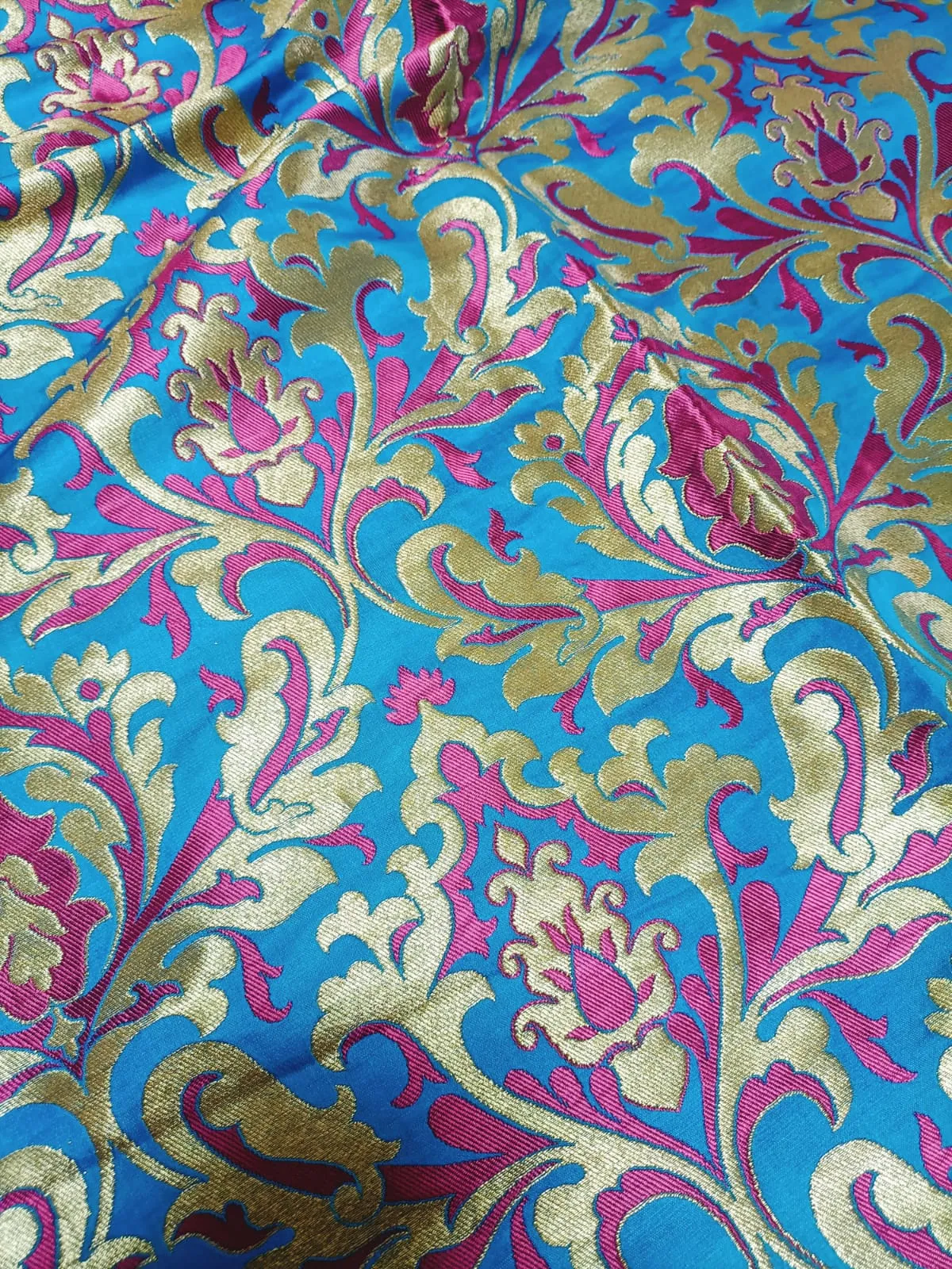 Blue Banarasi Kimkhwab Silk Meenakari Fabric  ( 1.5 Mtr )