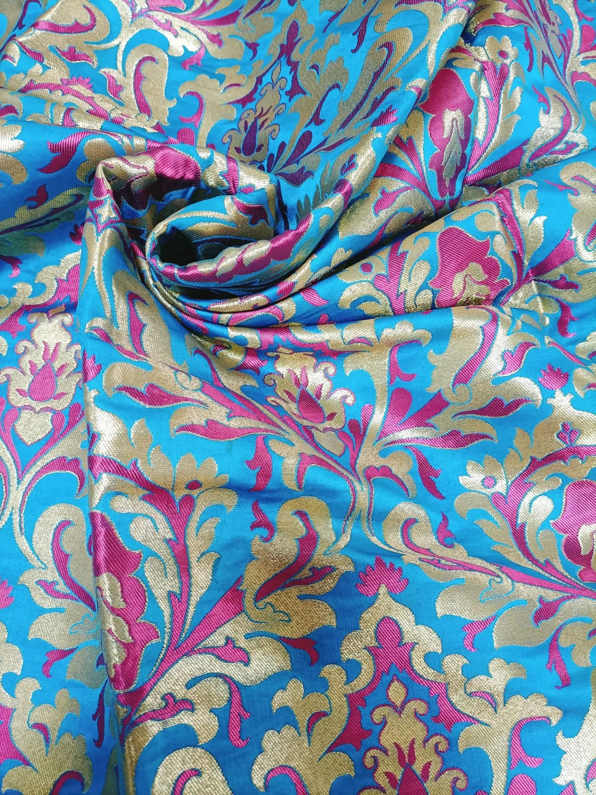 Blue Banarasi Kimkhwab Silk Meenakari Fabric  ( 1.5 Mtr )