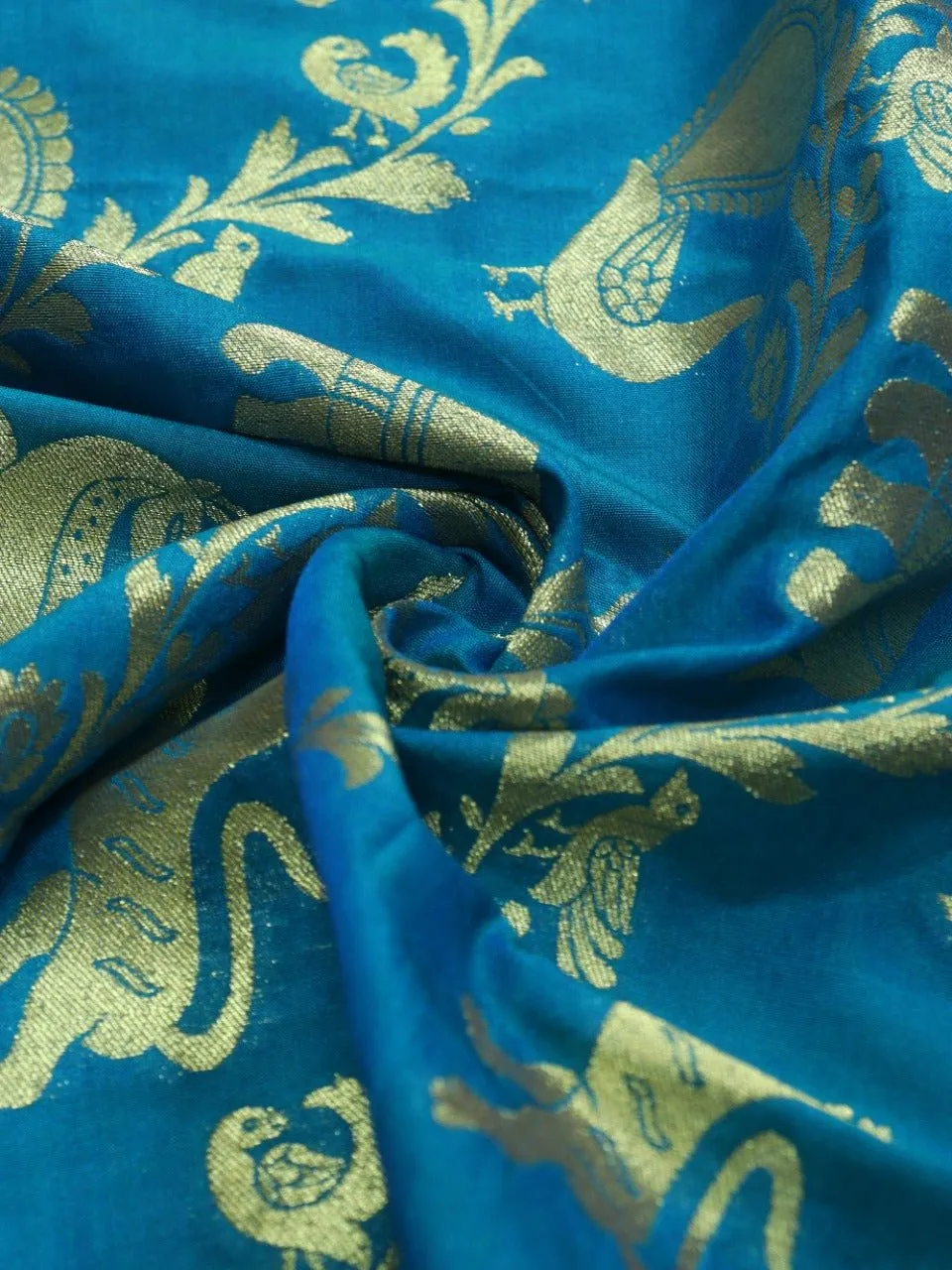 Blue Banarasi Silk Fabric (0. 75 Mtr)