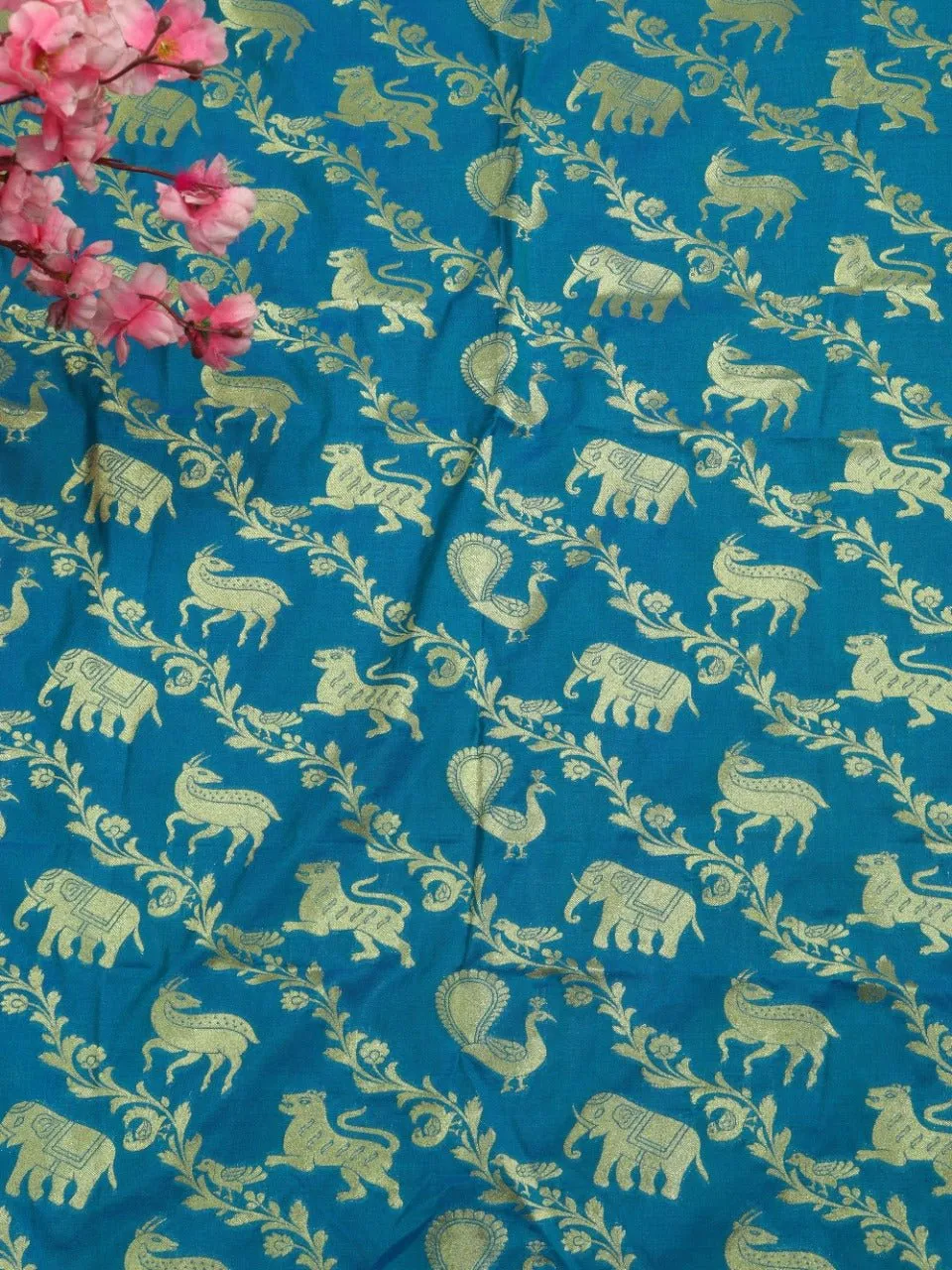 Blue Banarasi Silk Fabric (0. 75 Mtr)