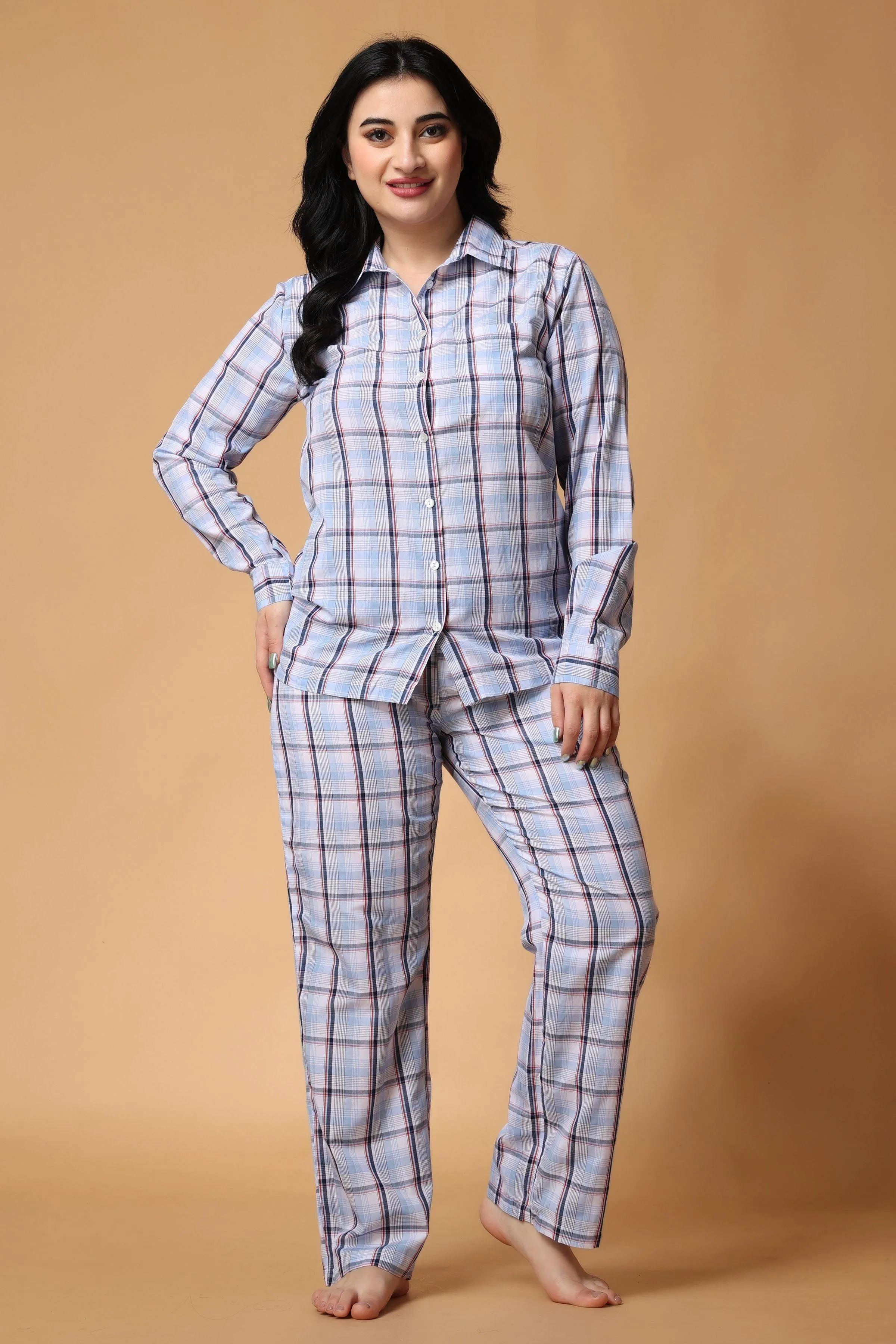 Blue Checked Night Suit Set