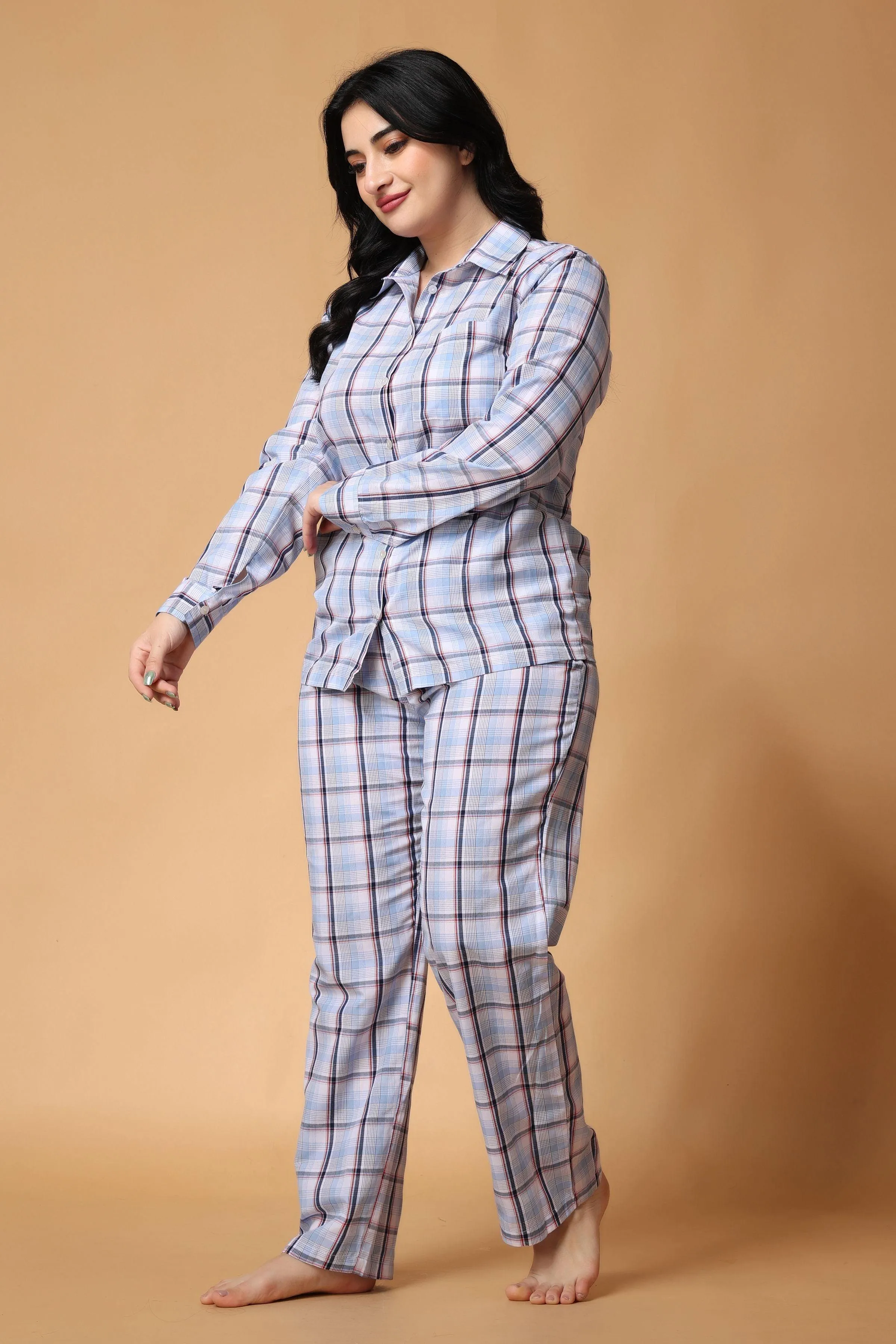 Blue Checked Night Suit Set