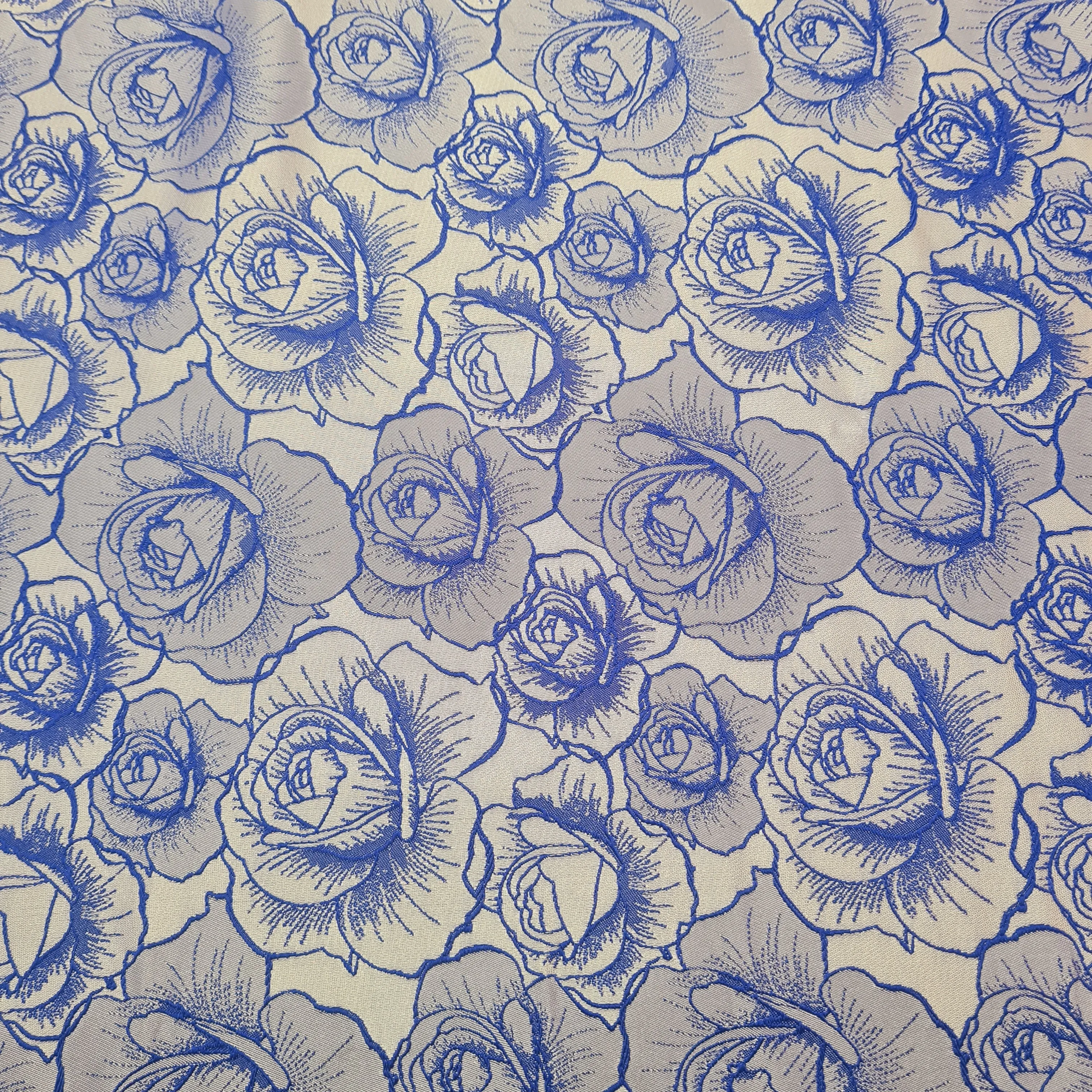 Blue Floral Brocade Jacquard Fabric