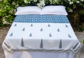 Blue Handprinted Cotton Light Coverlet