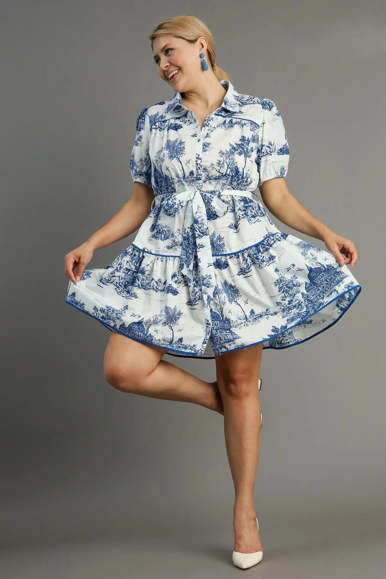 Blue Willow Print Dress