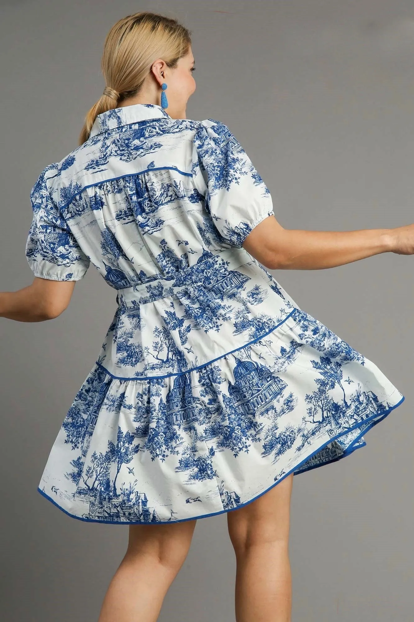 Blue Willow Print Dress