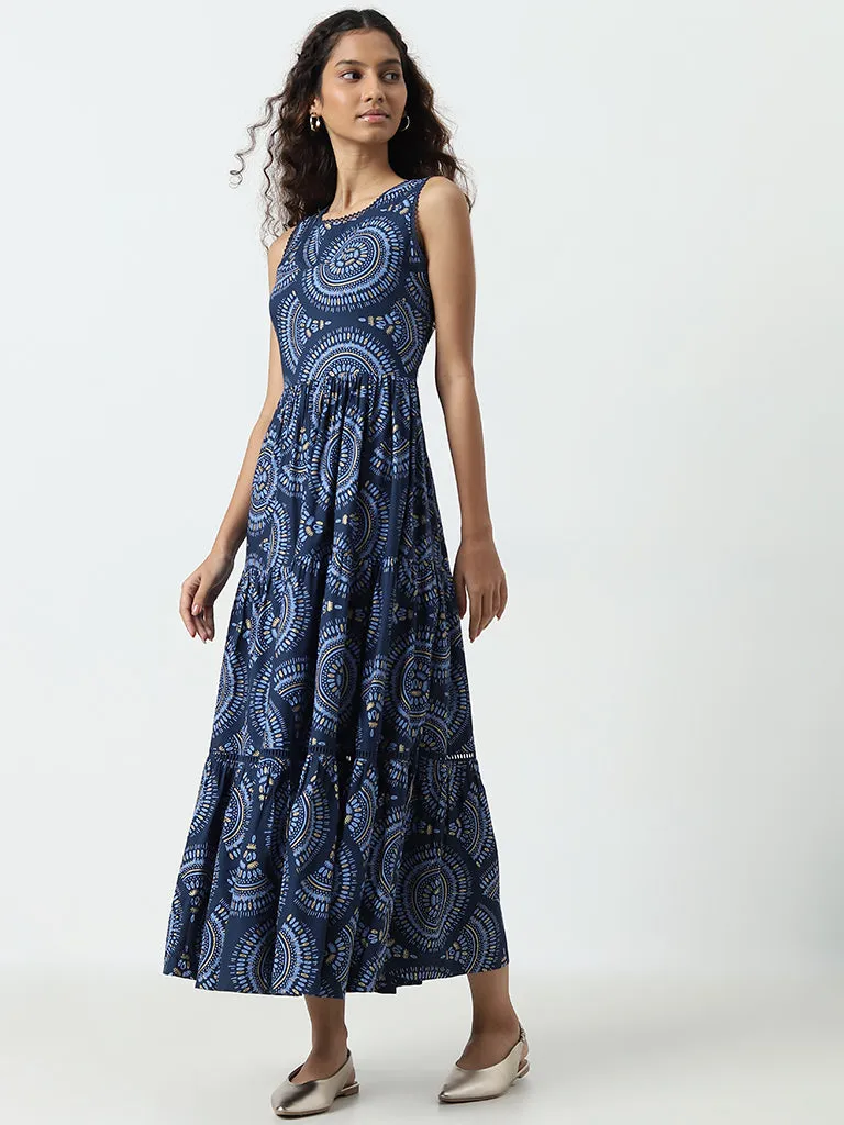 Bombay Paisley Navy Printed Tiered Dress