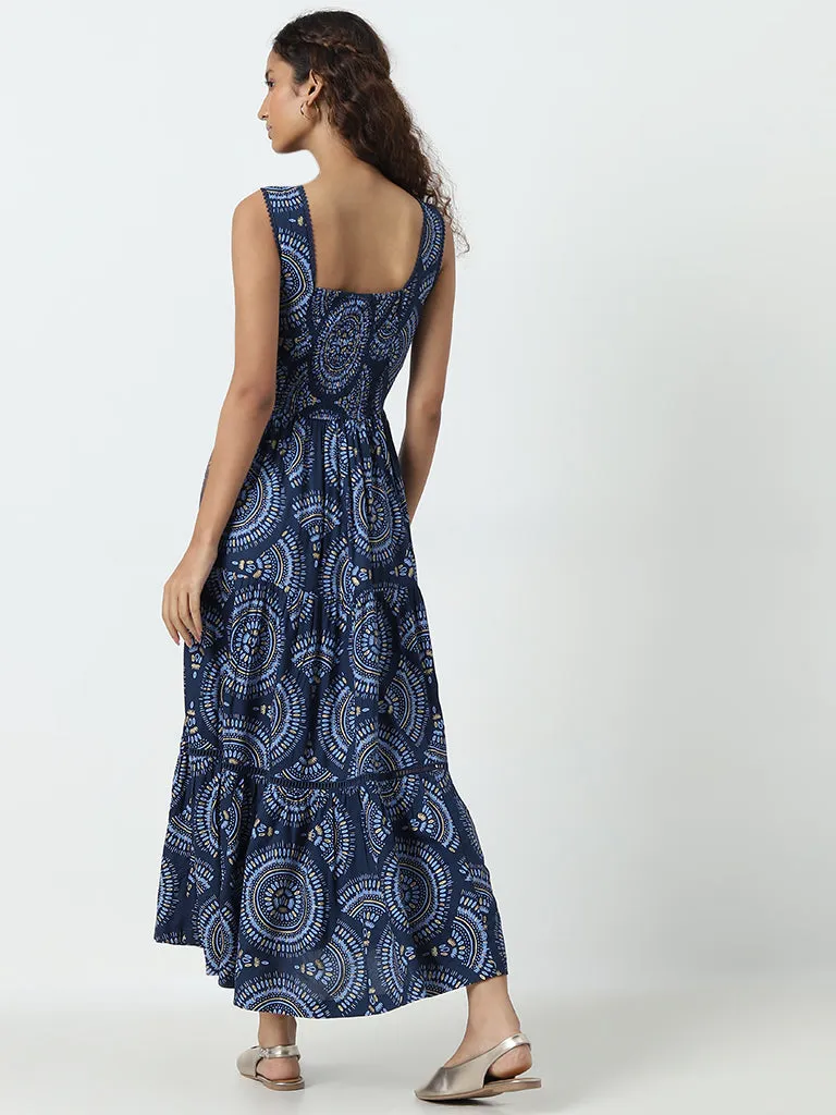 Bombay Paisley Navy Printed Tiered Dress