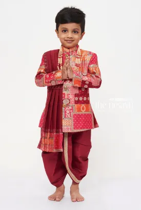 Boys Royal Maroon Sherwani Set with Kurta and Churidar