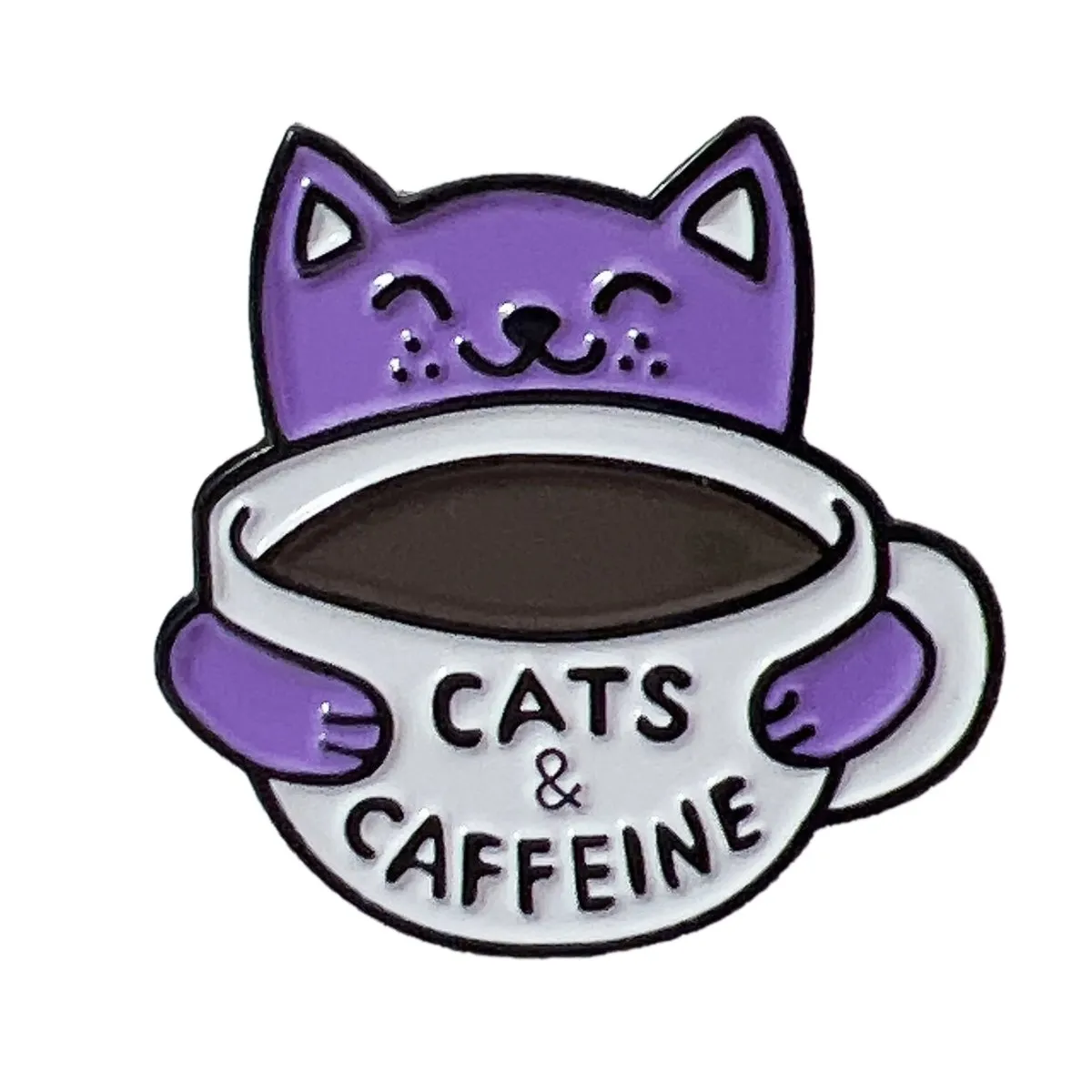 Cat Pin a Purple Cat with a Cup of Coffee Cute Cat Enamel Pin