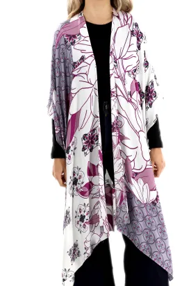 Classic Spring Kimono - Purple Romanic Floral Design - One Size (40x75in)