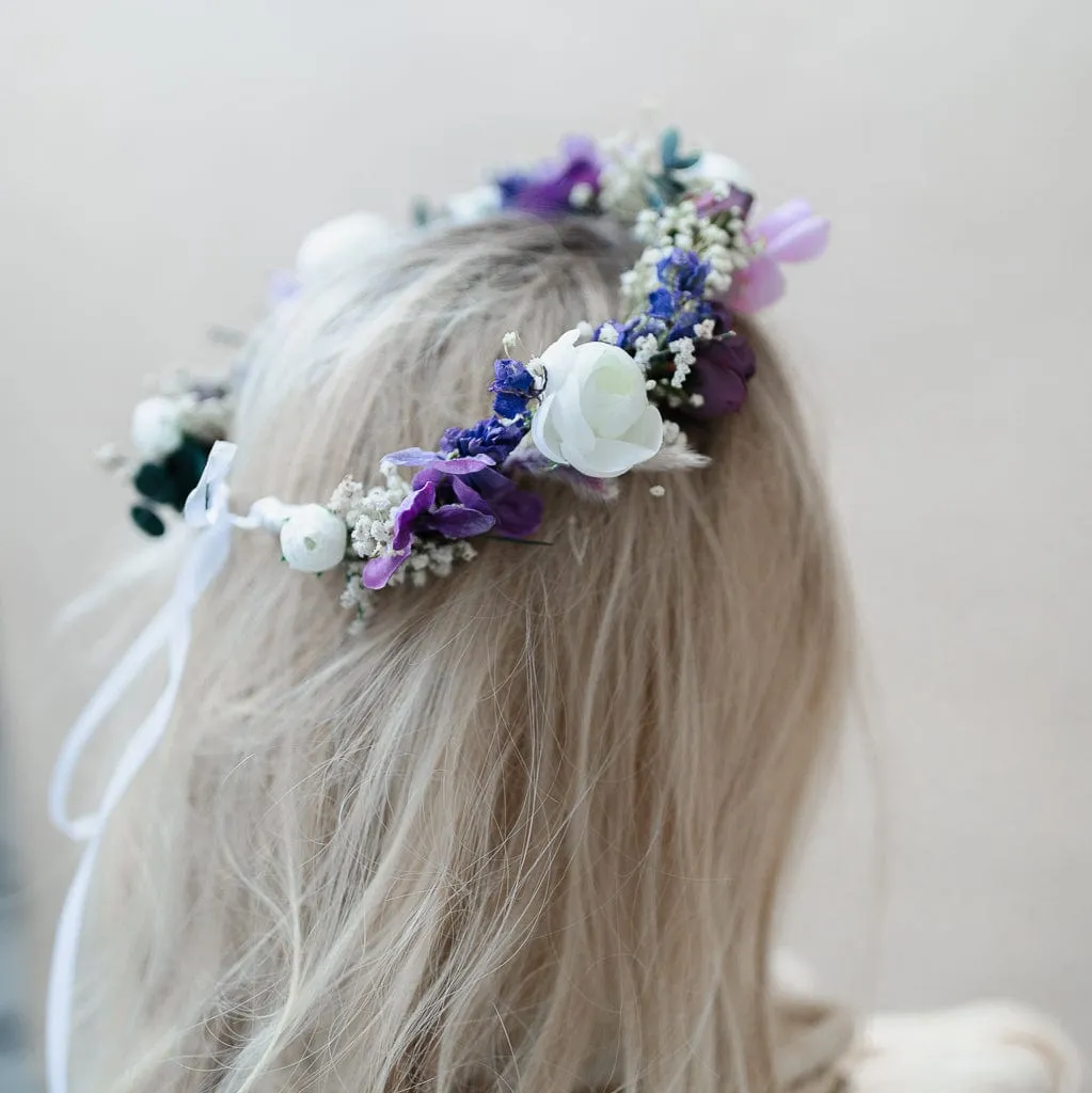 Colourful Dried Flowers Bridal Crown - Pastel Purple