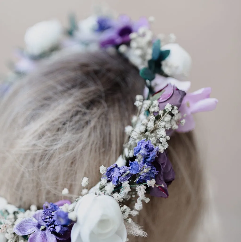 Colourful Dried Flowers Bridal Crown - Pastel Purple