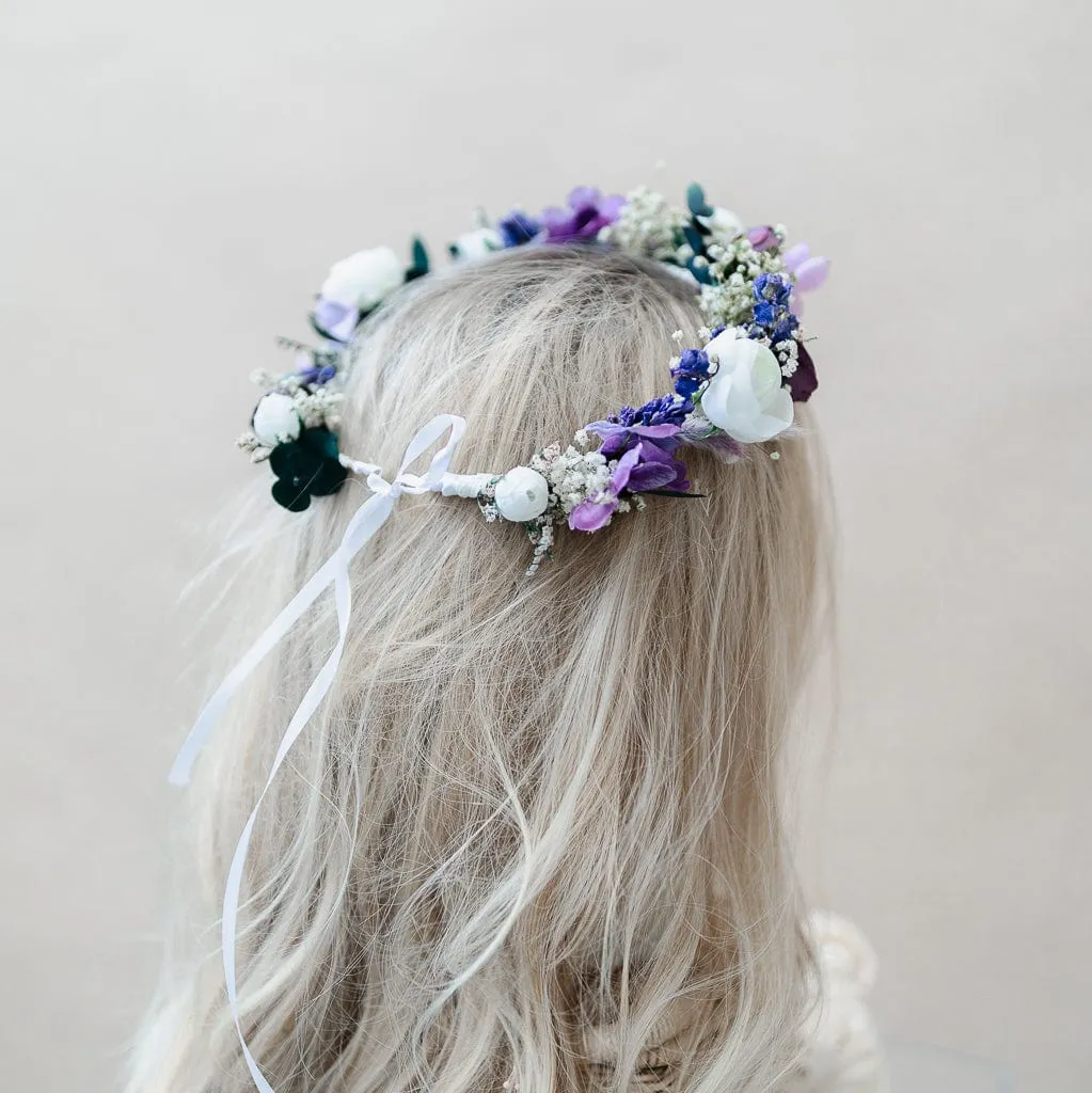 Colourful Dried Flowers Bridal Crown - Pastel Purple