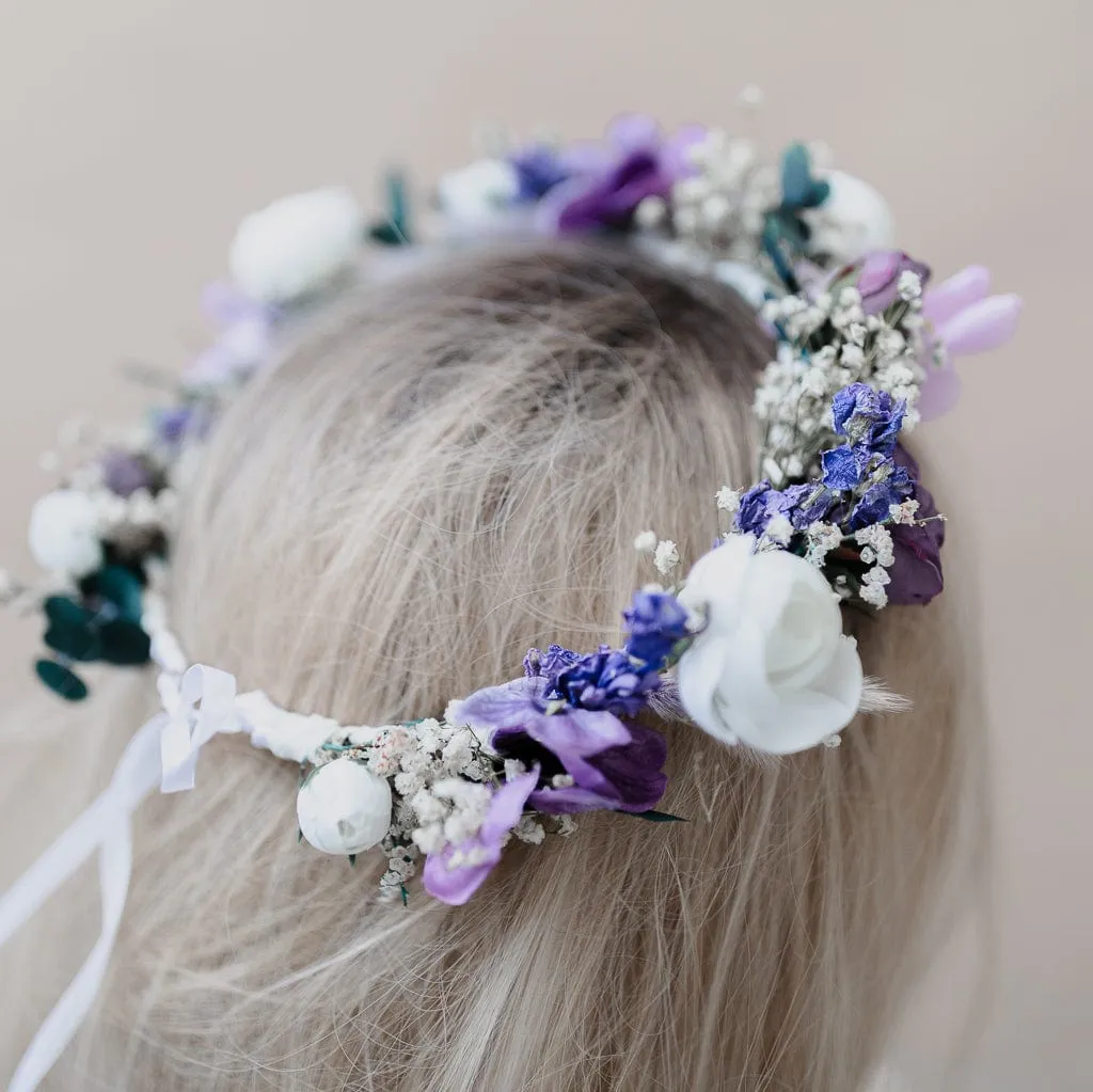 Colourful Dried Flowers Bridal Crown - Pastel Purple