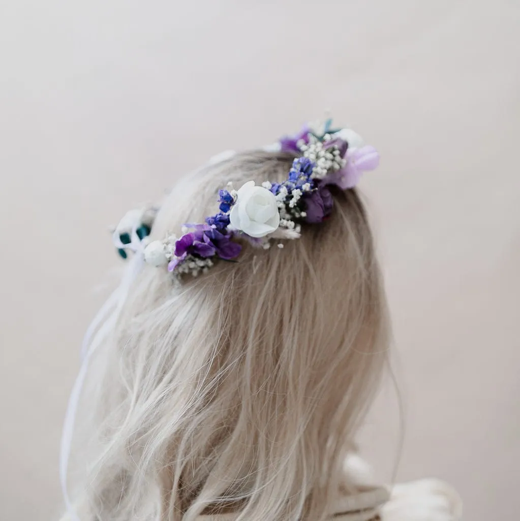 Colourful Dried Flowers Bridal Crown - Pastel Purple