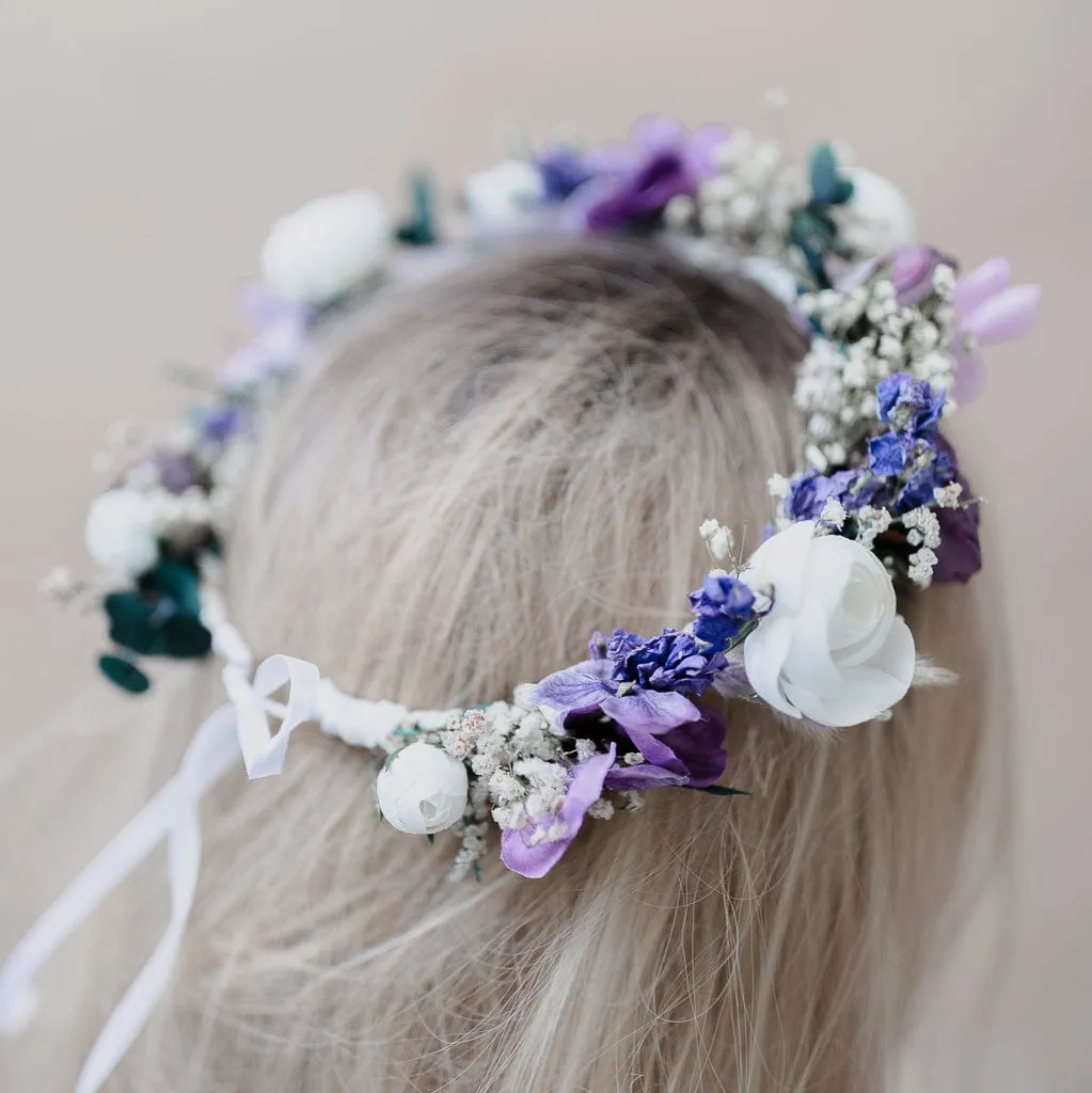 Colourful Dried Flowers Bridal Crown - Pastel Purple