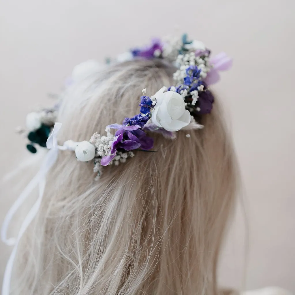 Colourful Dried Flowers Bridal Crown - Pastel Purple