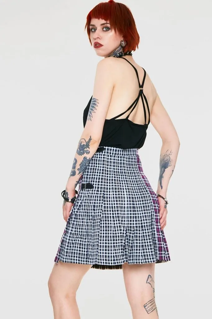 Contrast Check Buckled Mini-Kilt