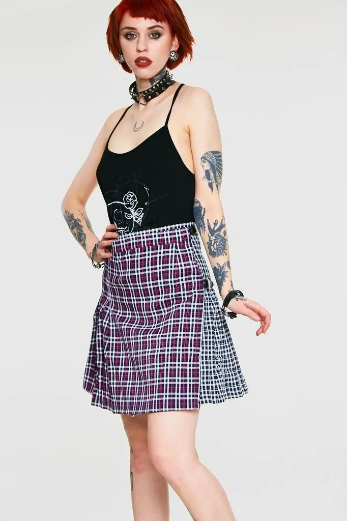 Contrast Check Buckled Mini-Kilt