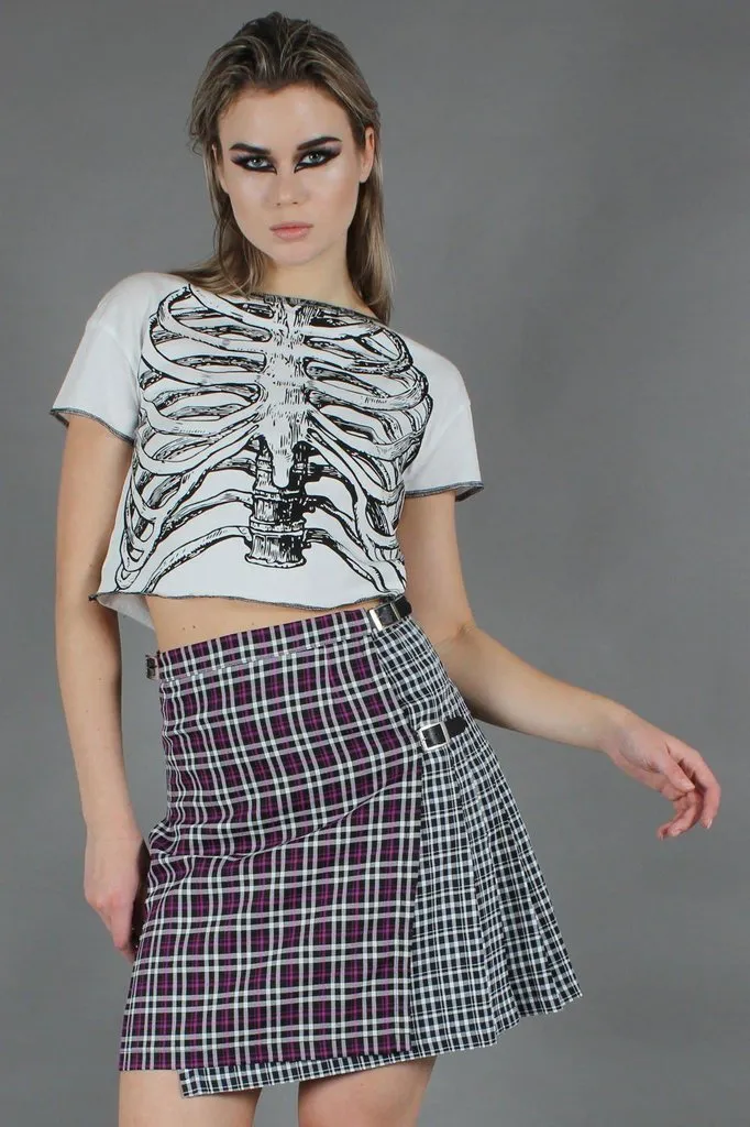 Contrast Check Buckled Mini-Kilt