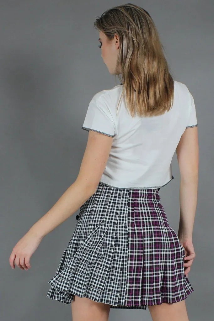 Contrast Check Buckled Mini-Kilt