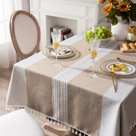 Cotton And Linen Tablecloth With Tassels