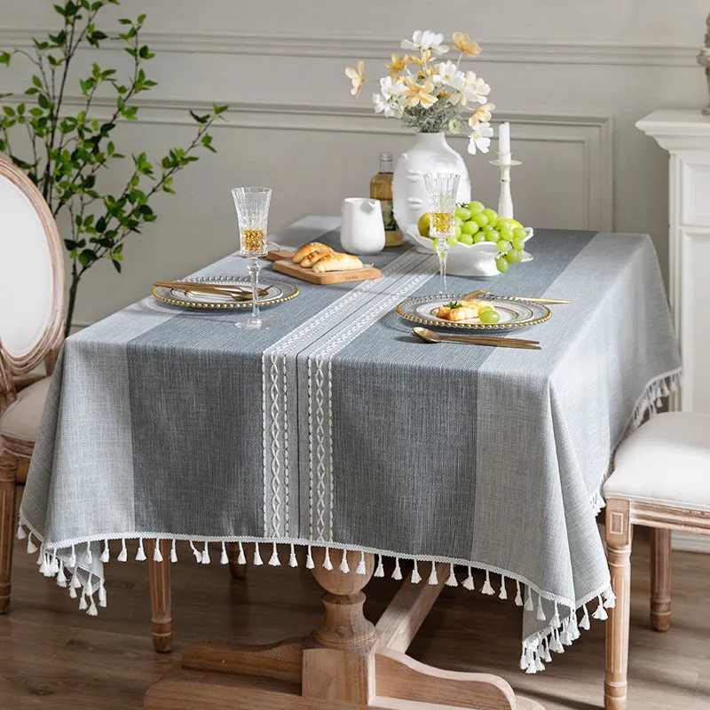 Cotton And Linen Tablecloth With Tassels