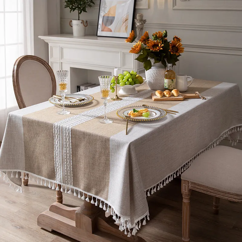 Cotton And Linen Tablecloth With Tassels