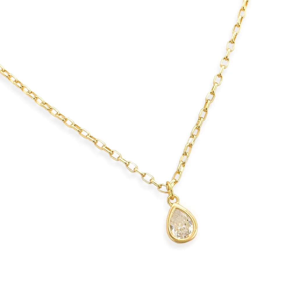 Cubic Zirconia Gold Teardrop Chain Necklace