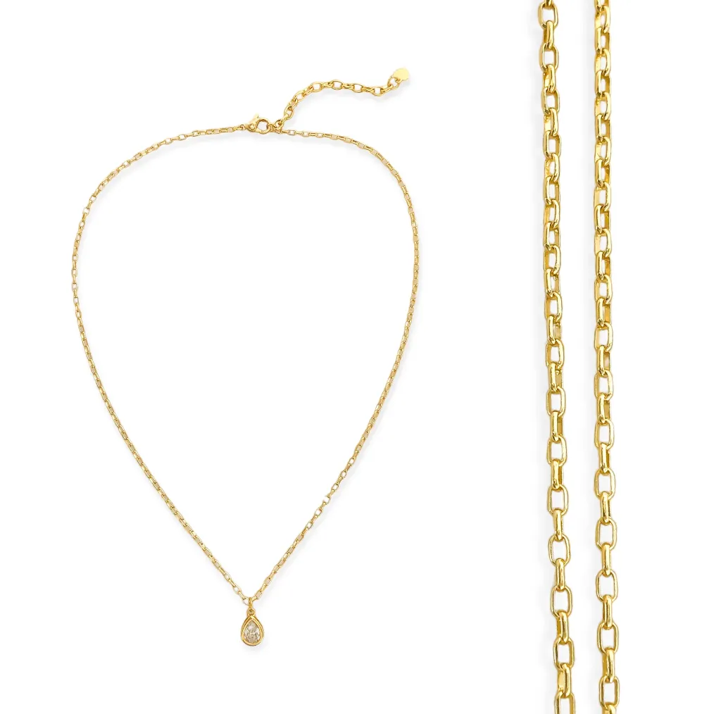 Cubic Zirconia Gold Teardrop Chain Necklace