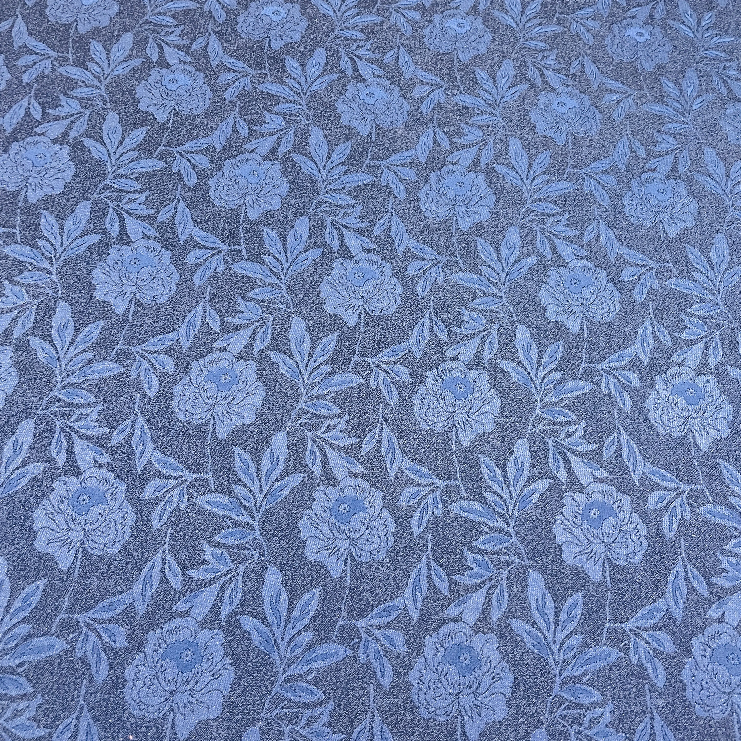 Dark Blue Floral Brocade Jacquard Fabric