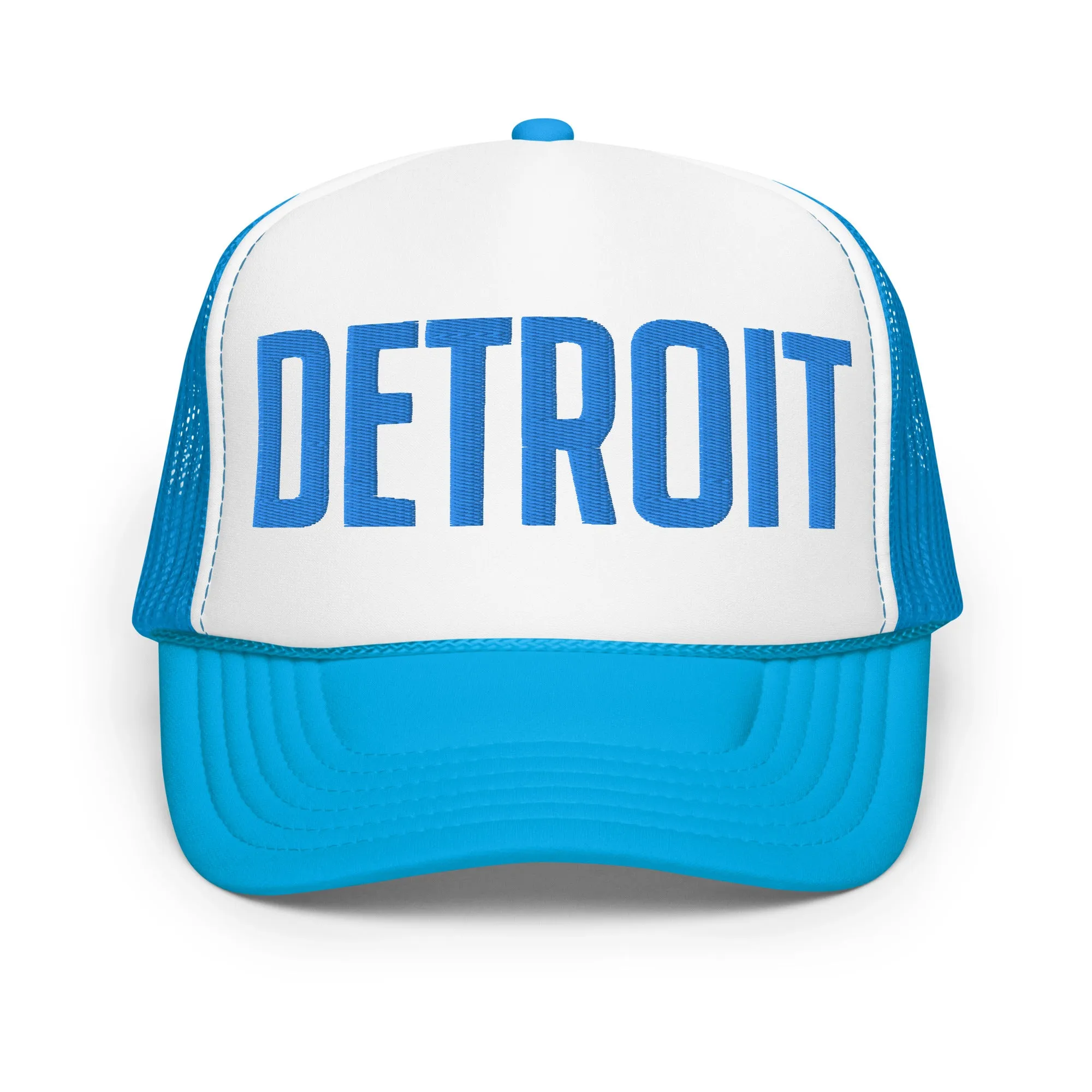 Detroit Foam Trucker Hat - Teal & White - Embroidered