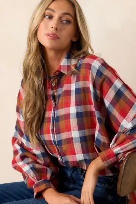 Doesn't Add Up Red Multi Plaid Top