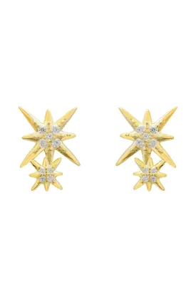 Double Star Stud Earrings Gold