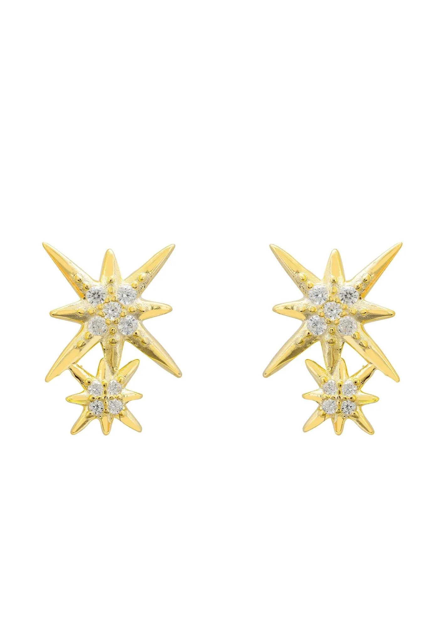 Double Star Stud Earrings Gold