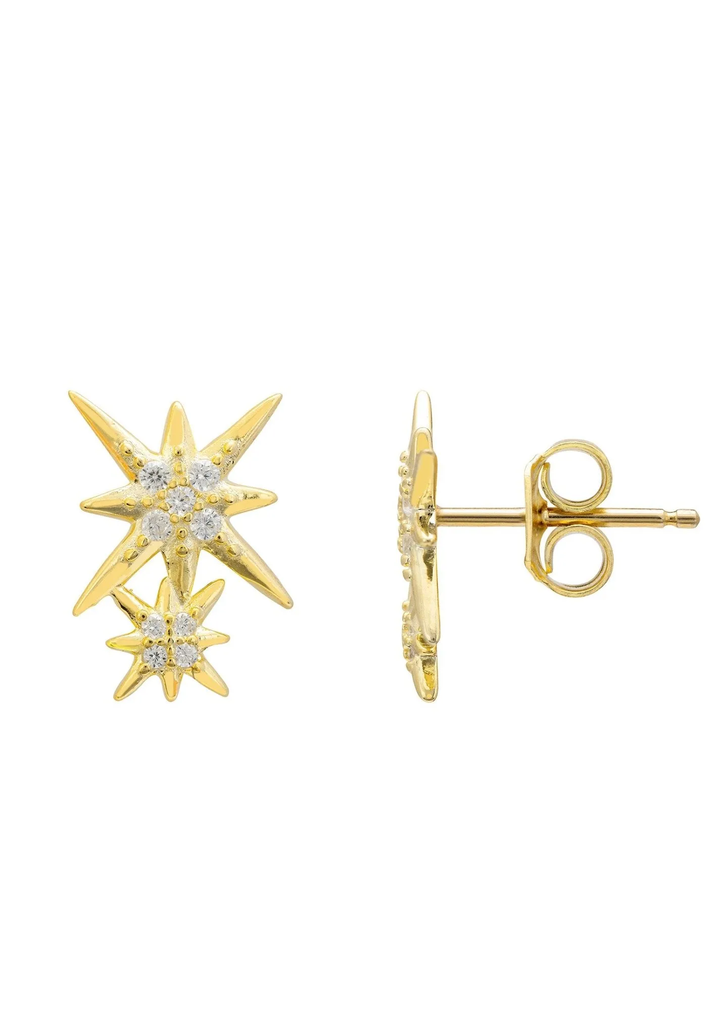 Double Star Stud Earrings Gold