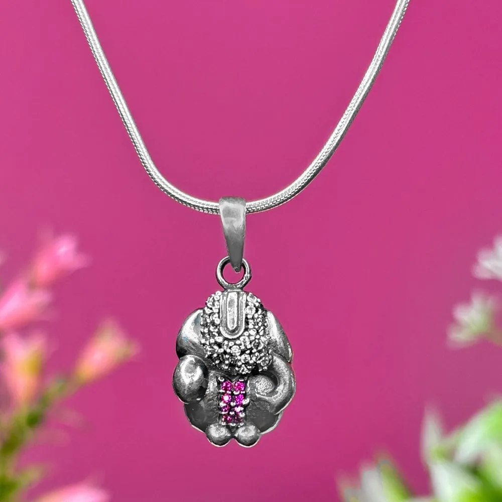 Elegant Ganesh Silver Zircon Pendant